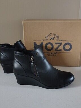 Mozo Lola Black Comfort Ankle Boots Wedge Slip Resistant Size 11